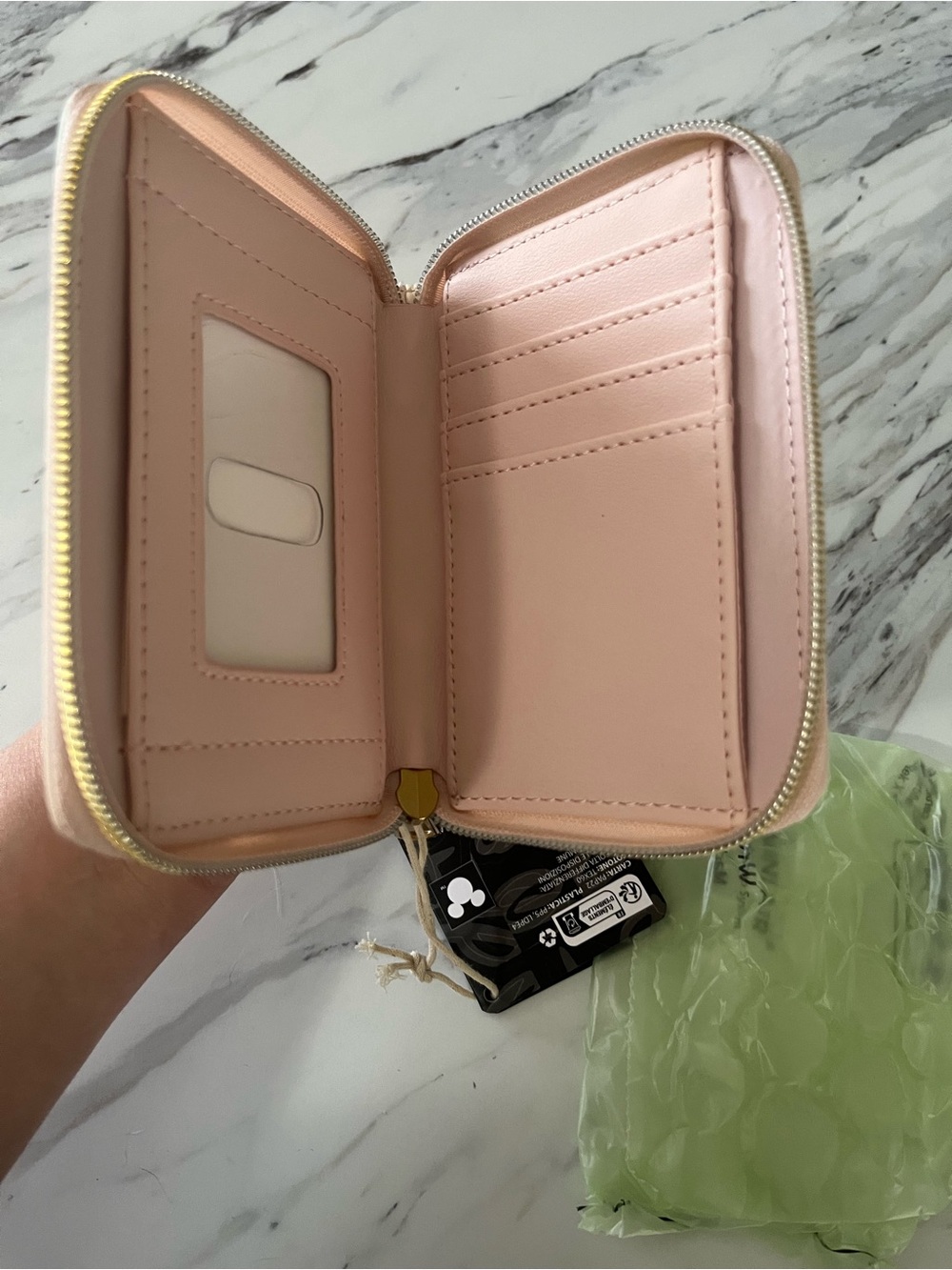 Disney Loungefly Tinker Bell Floral Pink and Green Zip Card Holder/ Wallet. NWT - Picture 4 of 4